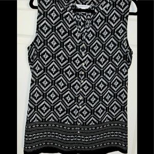 Croft & Barrow Sleeveless Blouse: Black & White Top Size Medium
